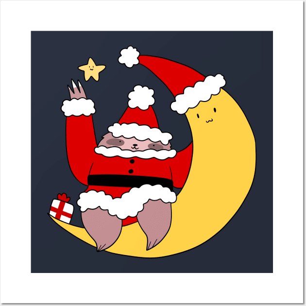 Santa Claus Sloth and Moon Wall Art by saradaboru